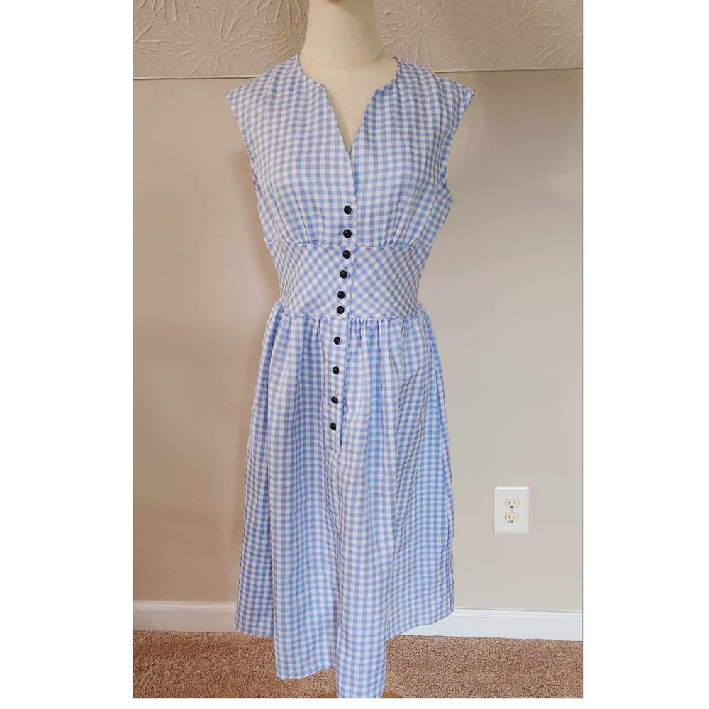 Great Condition Very Cute Pin Up Vintage Blue and White Plaid 1950 Dress Size S